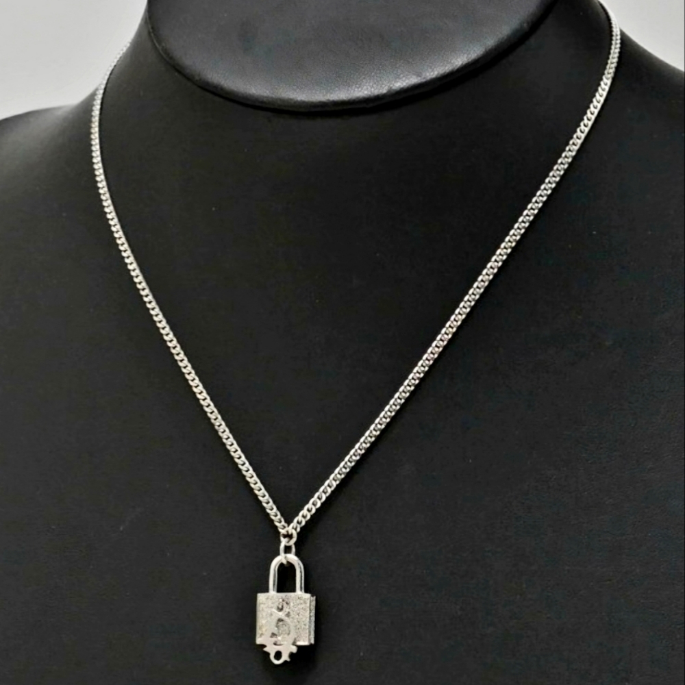 Dior Silver Padlock Necklace With Dior Charm